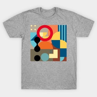 Modern Abstract Geometric Bauhaus Doodle Red  Orange Blue Style T-Shirt